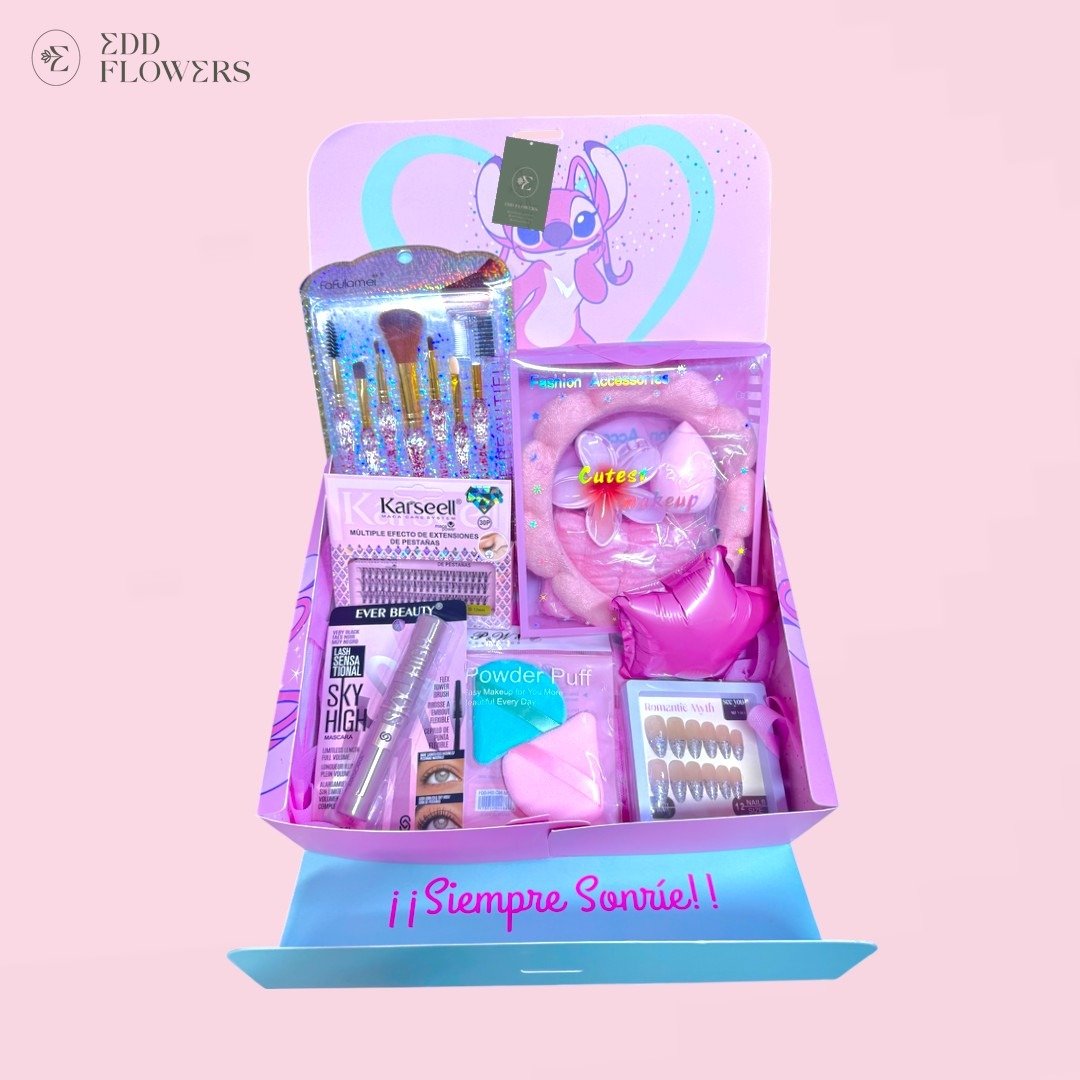 Caja de maquillaje Stitch con peluche azul, cosméticos y accesorios de belleza para regalo – Edd Flowers