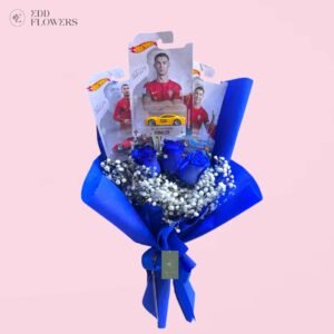 Ramo de 3 rosas azules con carritos Hot Wheels de Cristiano Ronaldo – EDD Flowers